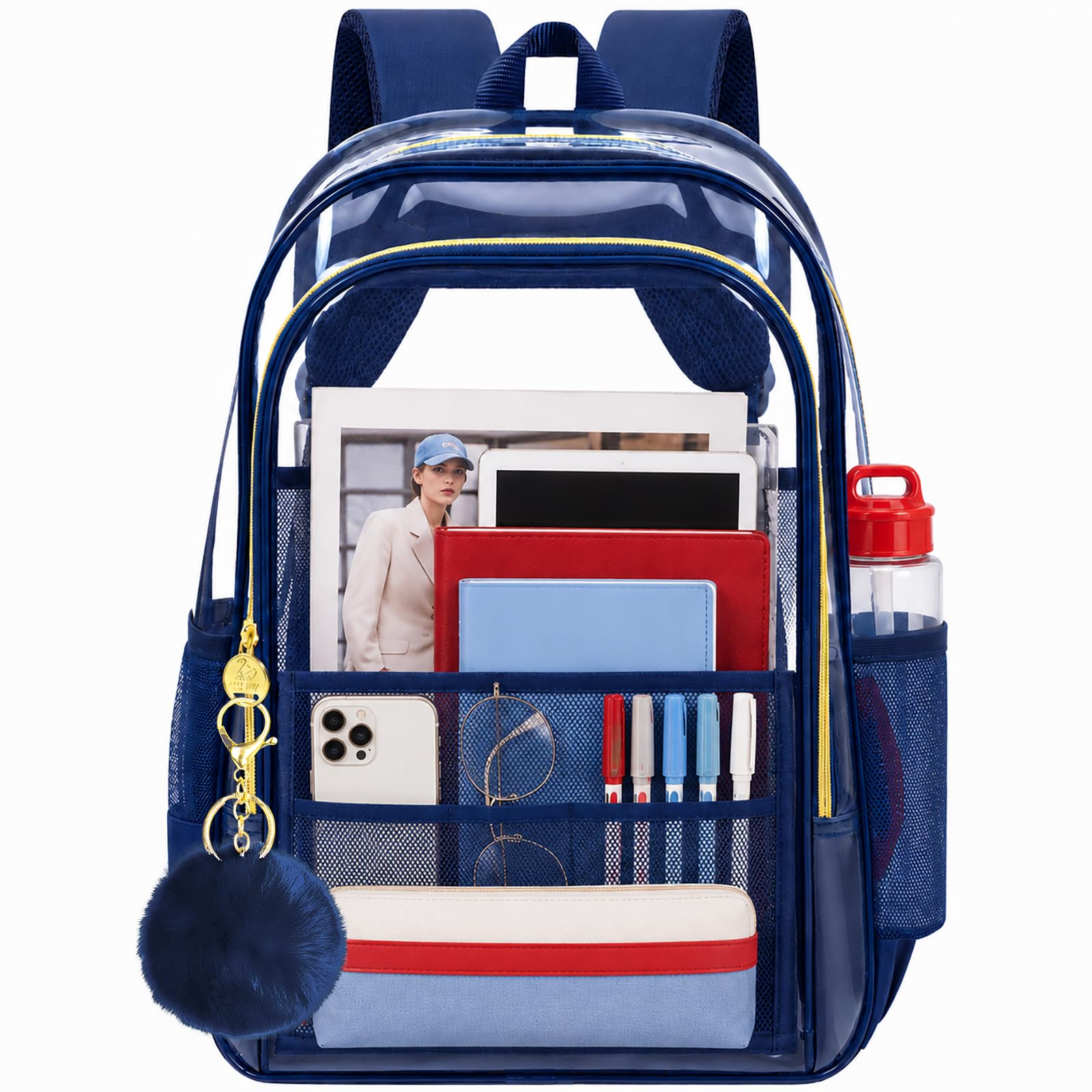 AGSDON Clear Backpack, Heavy Duty Transparent Bookbag, See Through PVC Backpacks for Women Men
