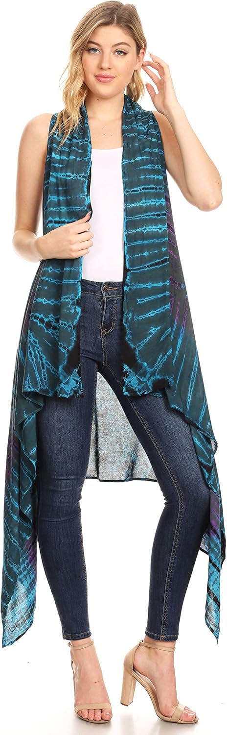 Sakkas Ivana Women's Oversized Draped Open Front Sleeveless Cardigan in Tie Dye - Image 5