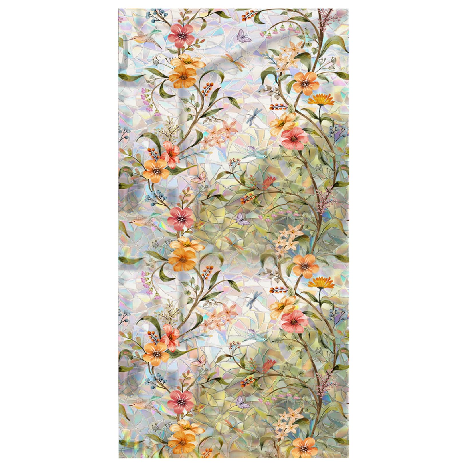 CAKEEYUM Stained Glass Window Film, 39X15.7 Floral Pattern Window Privacy Film, PVC Decorative Stained Glass Privacy, Heat Blocking Static Cling for Home Door