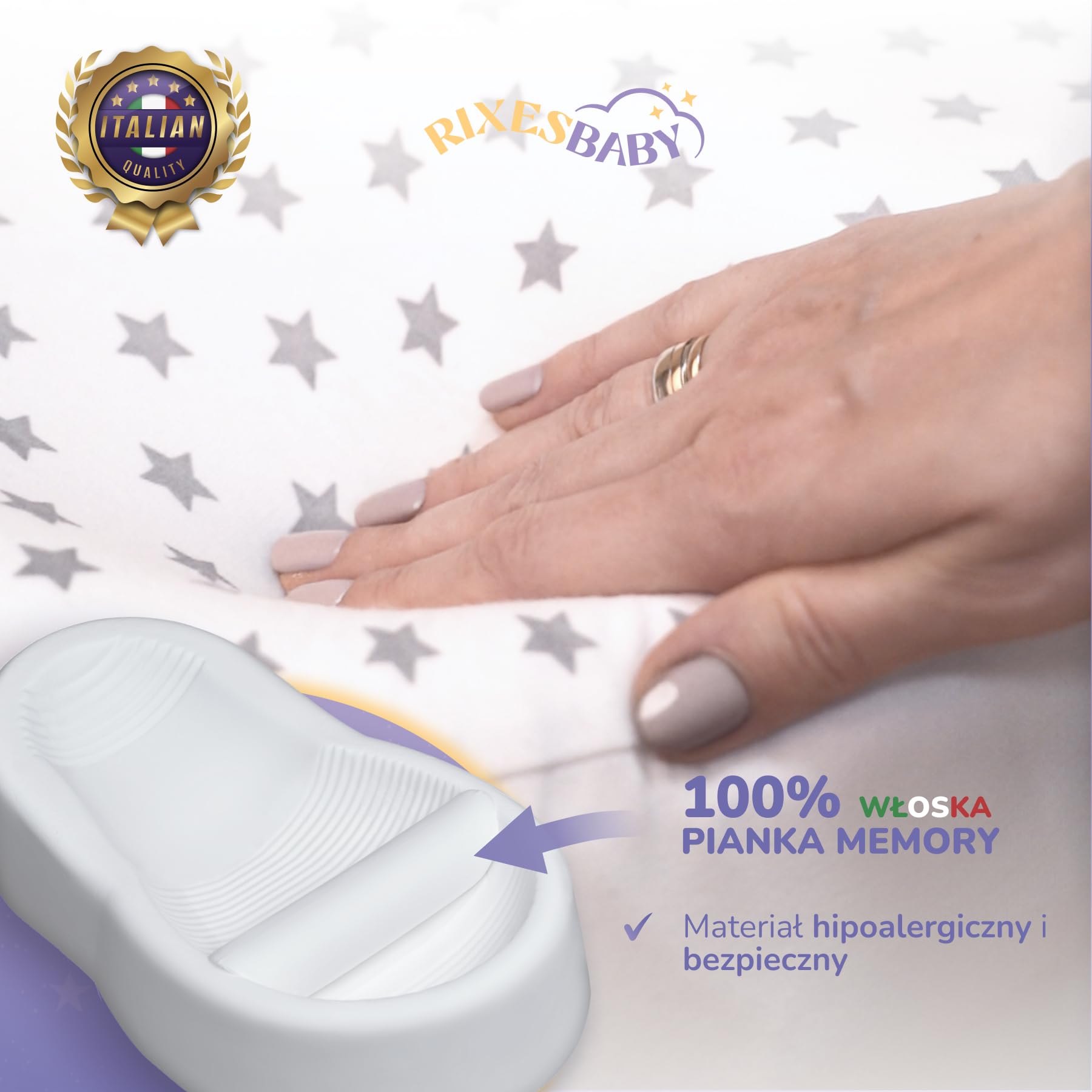 Cocoon RixesBaby Premium Memory Foam dla Niemowląt EU (Gwiazdki)