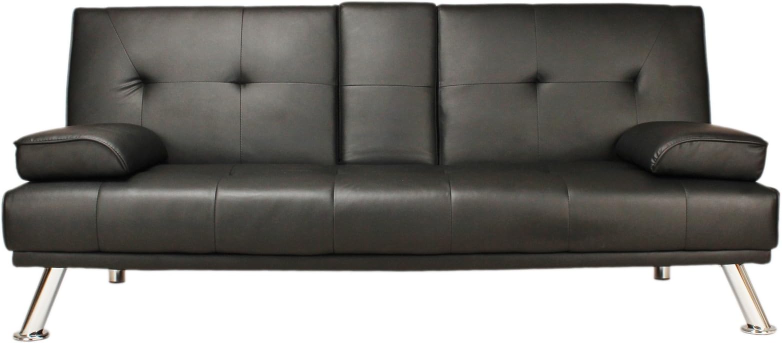 Riana Como Click Clack Sofa Bed with Pillows and Chrome Feet. 3 Different Positions (Black)
