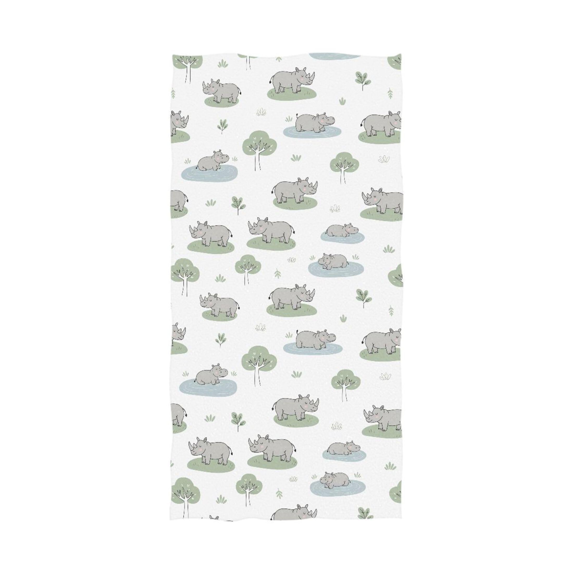Kutsu Hippo Bath Towel, Highly Absorbent Cotton Soft Bath Hand Towel for Bathroom Kitchen Hotel Spa, 64 x 32 In