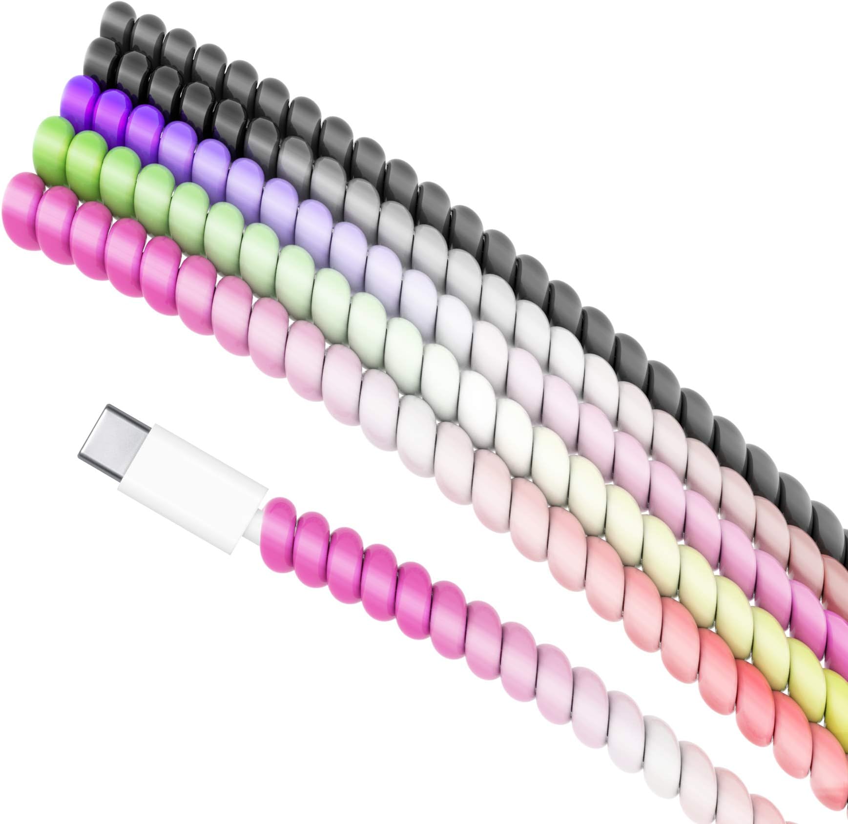 Rancco Cable Protector/Wire Repair/Pet Chew Cable Saver/Headphone Saver, 5 Pc Spiral Cable Strain Relief Cable Wrap Tube Charger Cord Sleeve for Phone Charge Cable, USB Date Cable[4.6ft/pc]