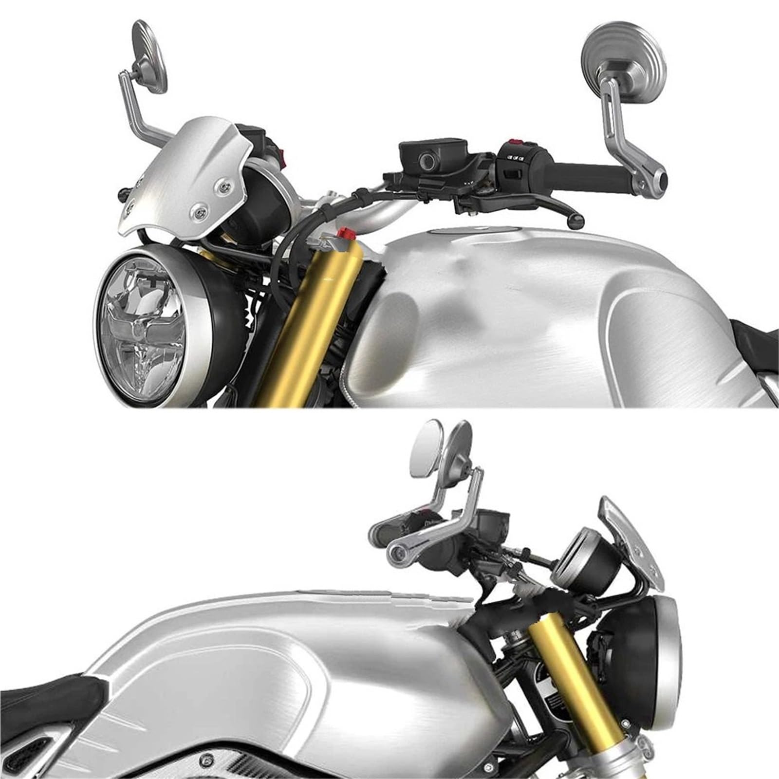 Do Bmw Rninet Scrambler R NineT RNINET Urban G/S kierownica lusterka wstecznego motocykla Lusterka kierownicy(Silver)