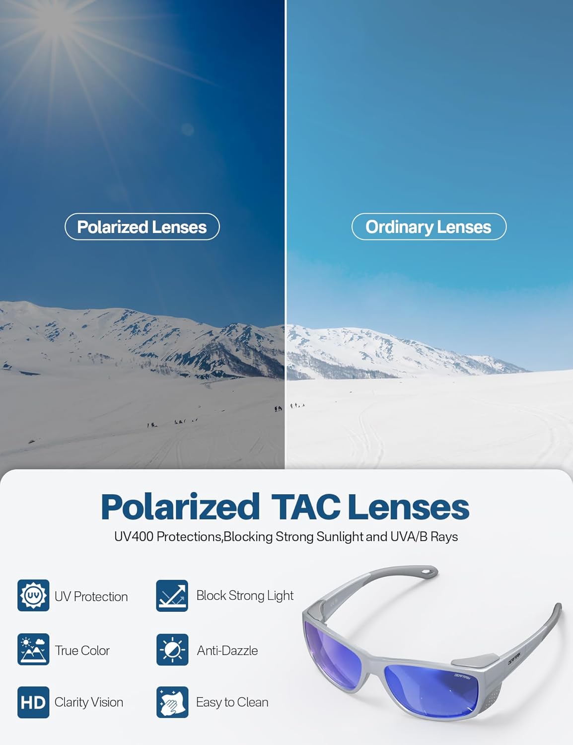 DEAFRAIN Sport Polarized Sunglasses for Men Women with Removable Side Shield for Hiking Skiing Climbing Glasses UV Protection - Image 6