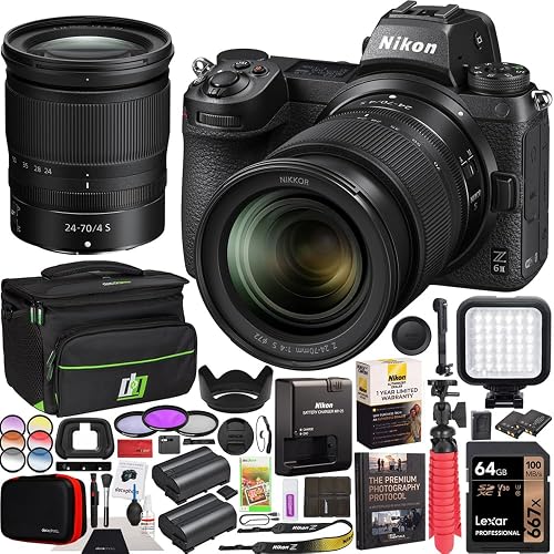Nikon Z6II Mirrorless Camera Body + NIKKOR Z 24-70mm f/4 S Lens Kit 1663 FX-Format Full-Frame 4K UHD Bundle w/Deco Gear Travel Bag Case +Battery +LED + Filters + Photography Pro Ebook & Accessories