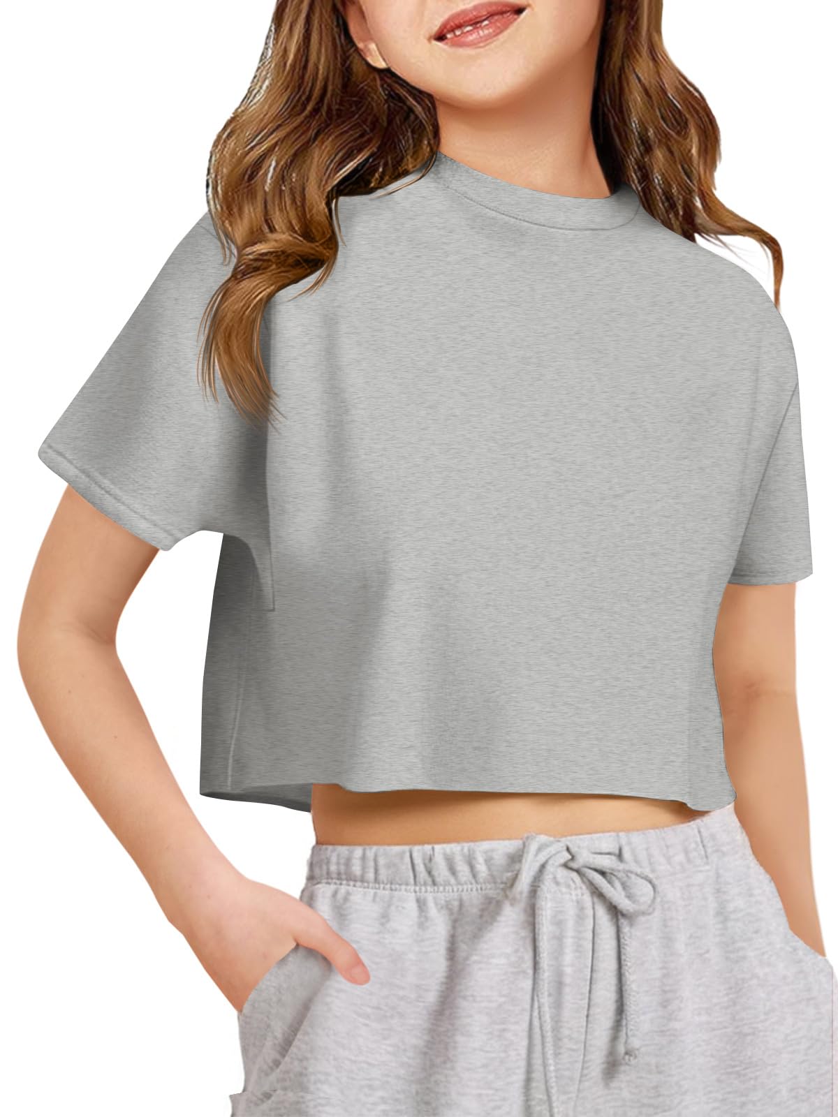 Haloumoning Camisetas de manga corta para niña de verano, camiseta deportiva para niños, cuello redondo, color liso