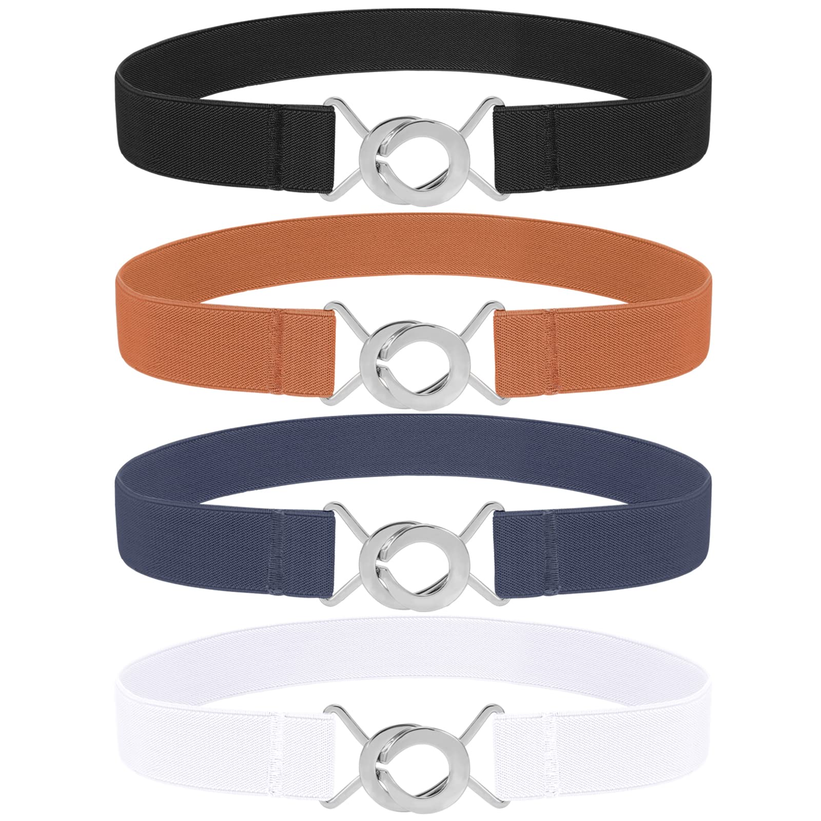 LEACOOLKEY Elastic Skinny Waist Belt for Dress Women Men No Show Stretchy Thin Belt for Jeans Pants Flat Buckle