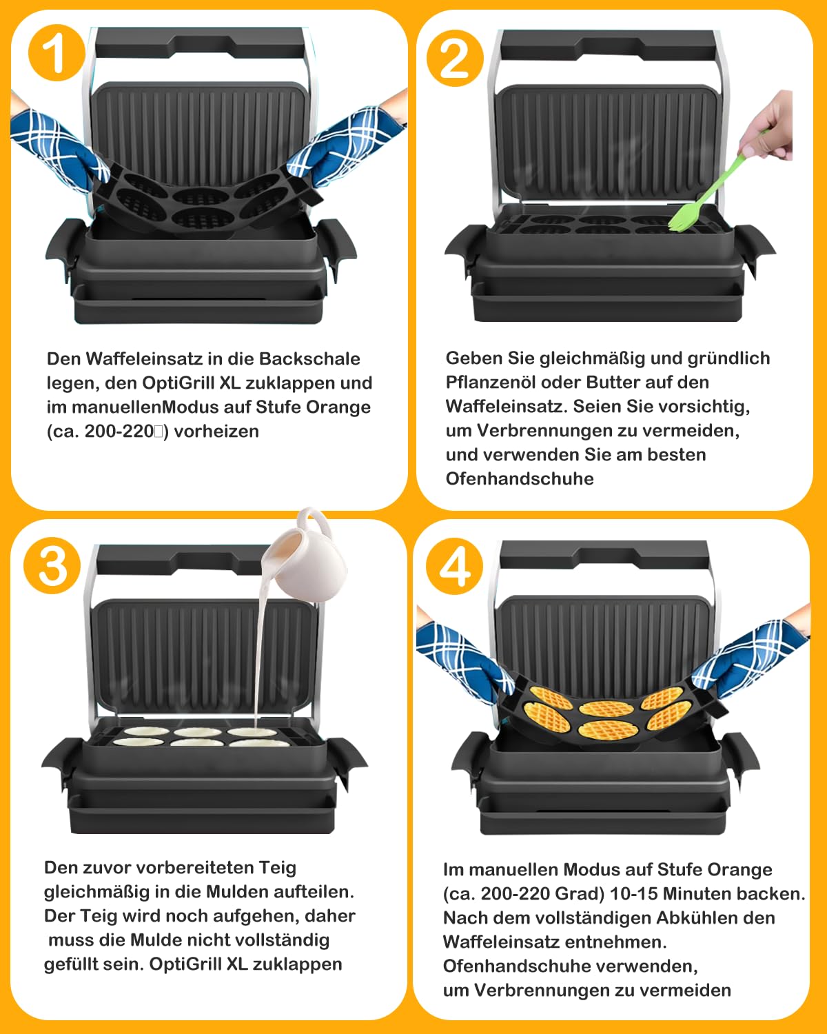 Plaques à gaufres en silicone compatibles avec Tefal OptiGrill XL, Elite XL, OptiGrill+ XL, OptiGrill Elite XL, moule à gaufres pour Tefal Optigrill, insert de bac de cuisson en silicone, gaufres