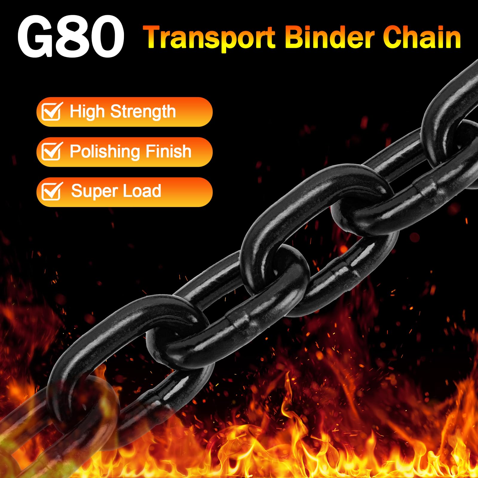 Binderkette G80 Transport Binder Kette 3/8 Zoll x 20 Fuß - Spannketten mit Gabelkopf Greifhaken 3,2 kg Sichere Arbeitsbelastung Holzkette für Transport von Abschleppbindeausrüstung