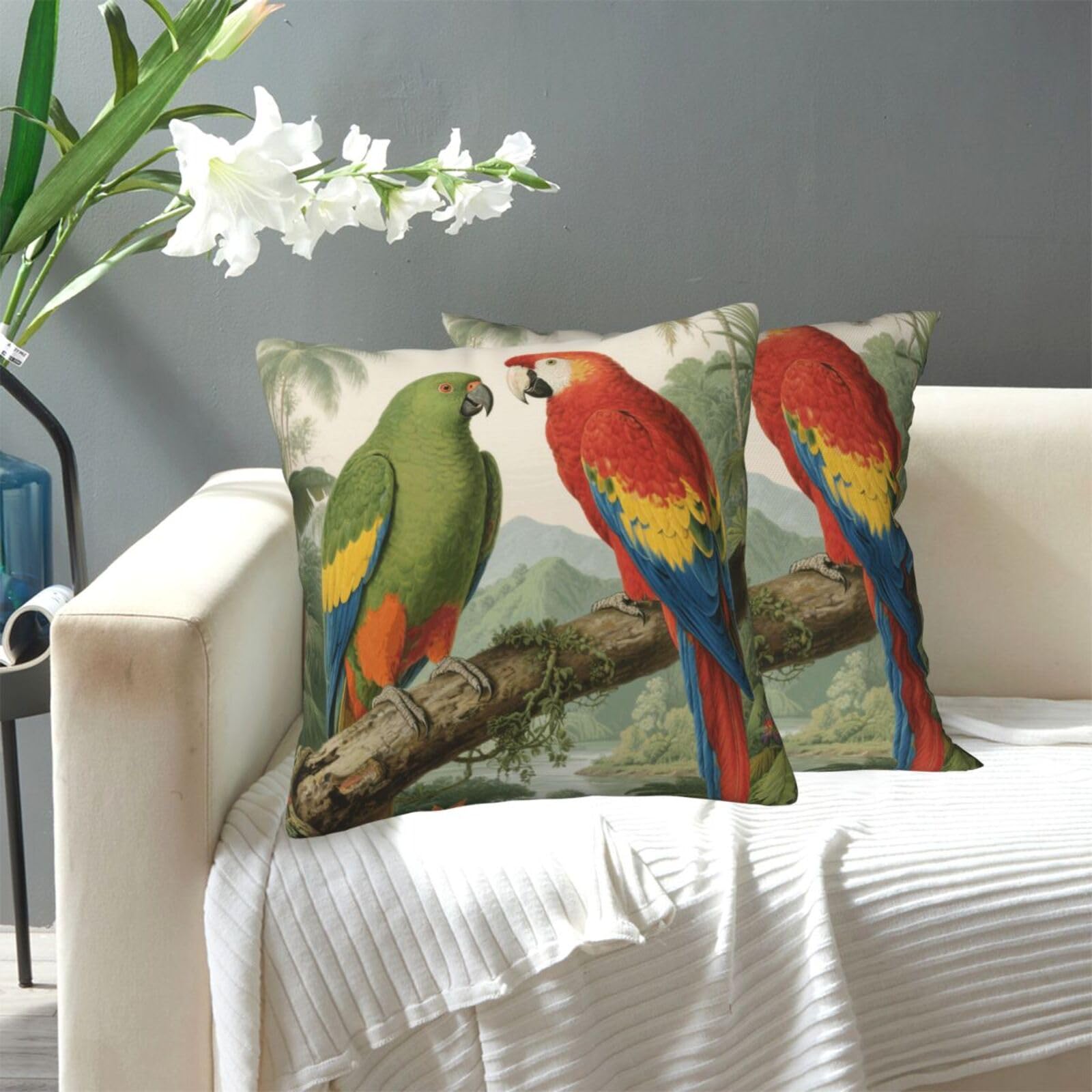 FekiLoot Decorative Throw Pillow Covers Modern Farmhouse Pillowcase Double Sided Cozy Cushion Cover for Sofa Couch Bed 20"X20" Parrot