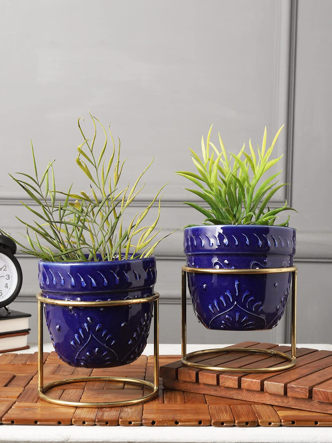 Miah Décor Ceramic Embossed Decorative Planter Flower Pot(Indigo) -Set of 2 (B0BDYSNTZP) Amazon Price History, Amazon Price Tracker