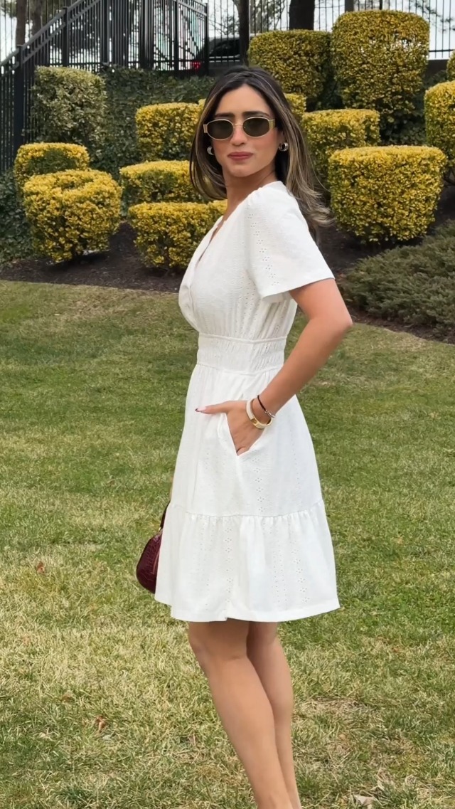 white garden party dress Ives Front Tie Mini M Waist 26 Simplee Womens Short Sleeve Black