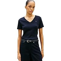 Tommy Hilfiger Donna T-Shirt Maniche Corte New Slim Cody con Scollo a V
