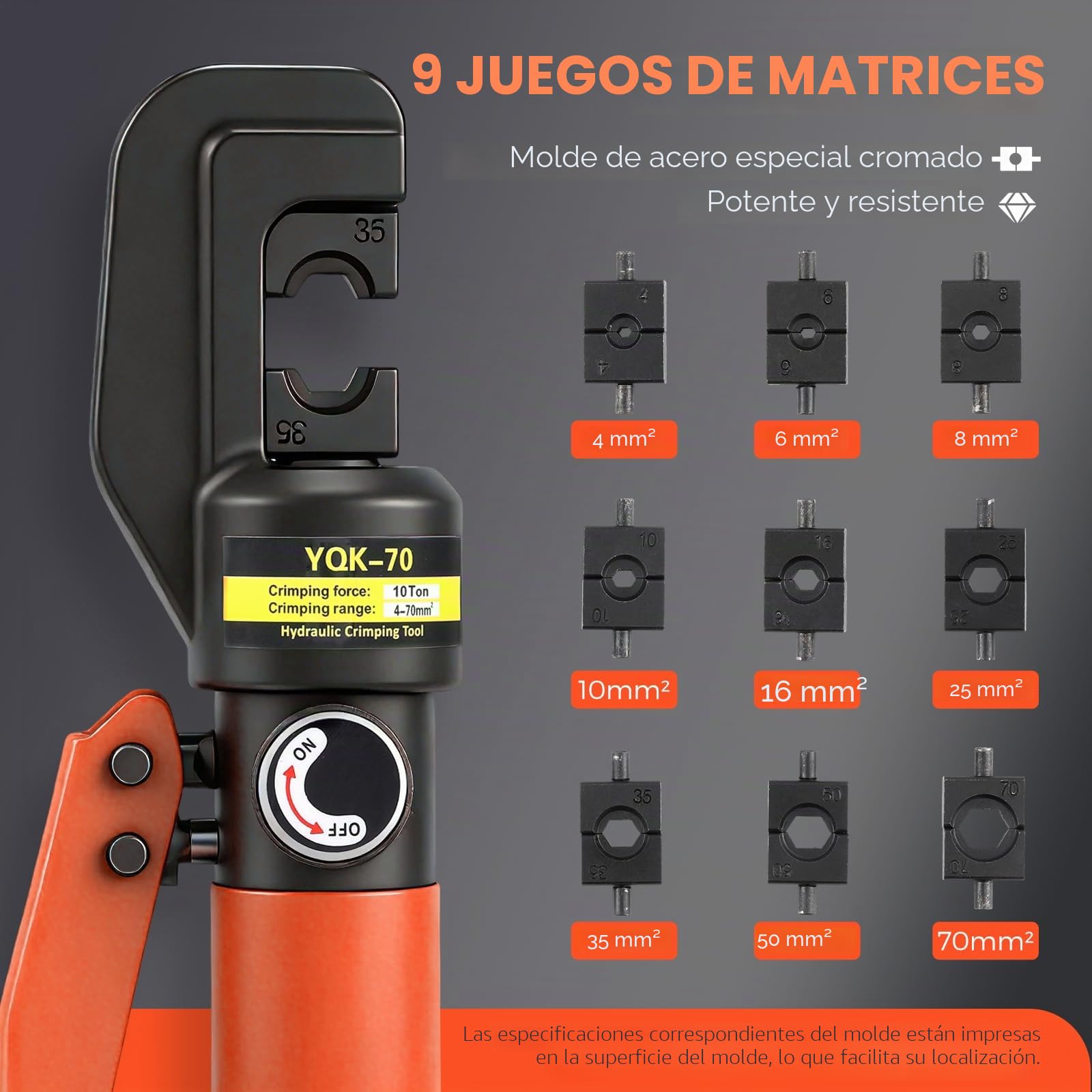 Bonvoisin Crimpadora Hidráulica 9 Juegos de Moldes 4-70mm Cuadrados Mango Aislado Cuerpo de Acero