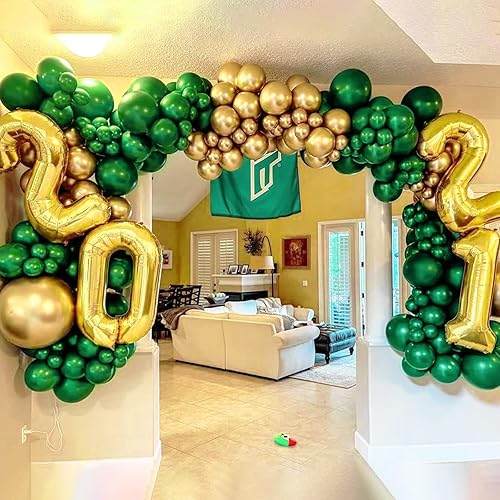Miniatura 4 de Kelfara Globos de color verde dorado de Navidad, 50 unidades, 12 pulgadas, kit de globos de látex con confeti dorado metálico con cintas para