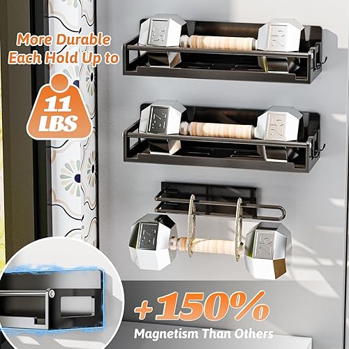 Miniatura 2 de Paquete de 7 organizadores magnéticos de almacenamiento de especias para refrigerador y horno, organizadores y almacenamiento de nevera, soporte