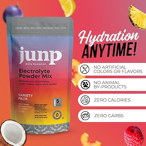 Miniatura 2 de JUNP Paquetes de electrolitos en polvo sin azúcar para agua, paquetes de hidratación instantánea con sal y potasio, cero calorías, sin