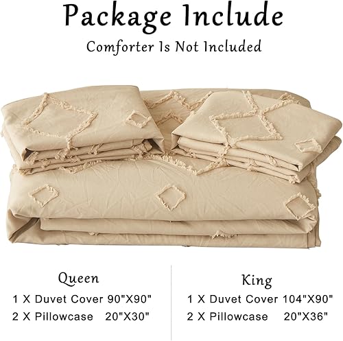 Miniatura 8 de Senville Funda de edredón tamaño King, funda de edredón caqui copetuda con patrón geométrico de rombos jacquard, juego de ropa de cama de 3 piezas