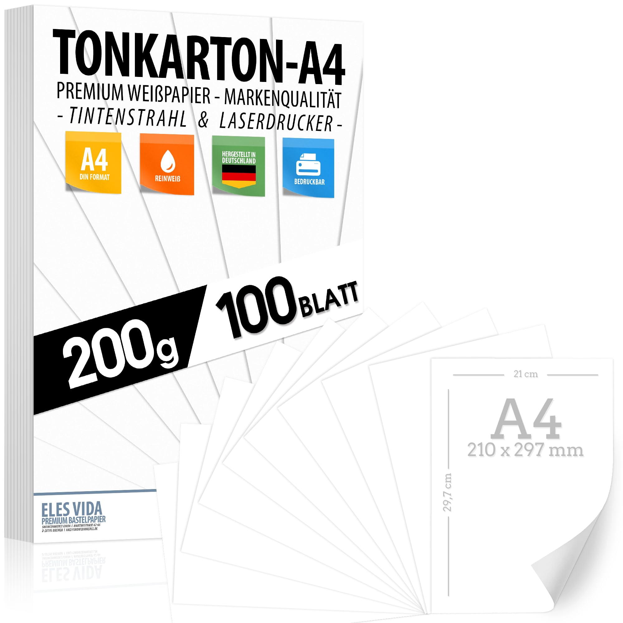 FOTOKARTON A4 Matt Papier 200g - 100 Blatt - PREMIUM PAPIER WEIß - DIN Format- Druckerpapier unbedruckt für Postkarten, Briefe, Pappe, Präsentationen Bogen, Basteln, Pappe, Tonkarton - Scrapbooking