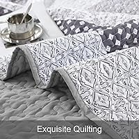 Vista 7 de WONGS BEDDING Juego de edredón gris tamaño King, juego de edredón de rayas bohemias de 3 piezas, juego de edredón acolchado bohemio de microfibra