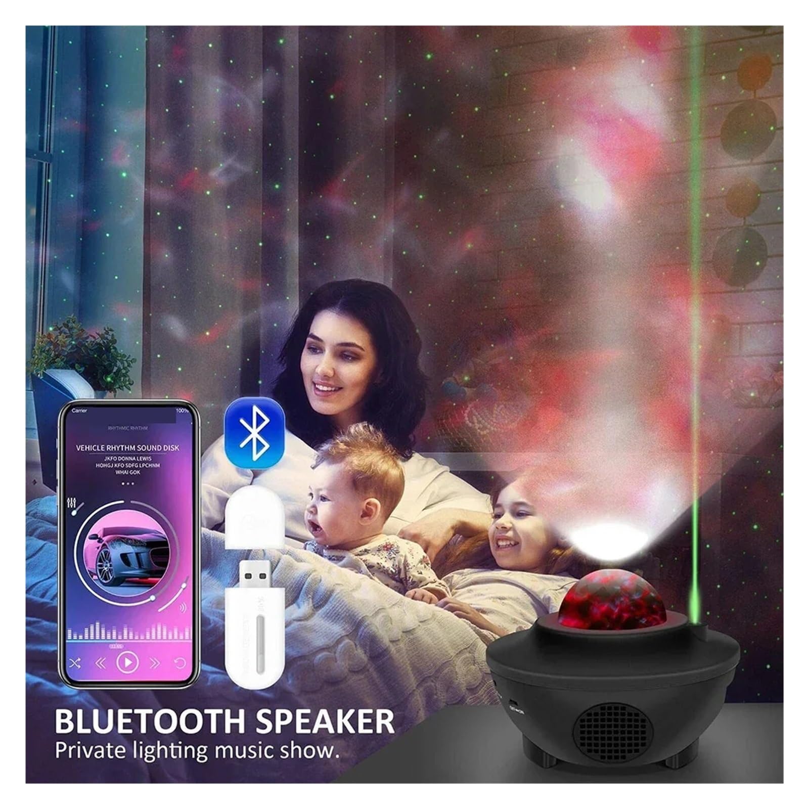 Projektor Nocny LED Starry Galaxy Prezent Dla Dzieci USB Bluetooth Odtwarzacz Muzyczny Star NightLight Kolorowy Nocna Lampka Projekcja W Wysokiej RozdzielczośCi
