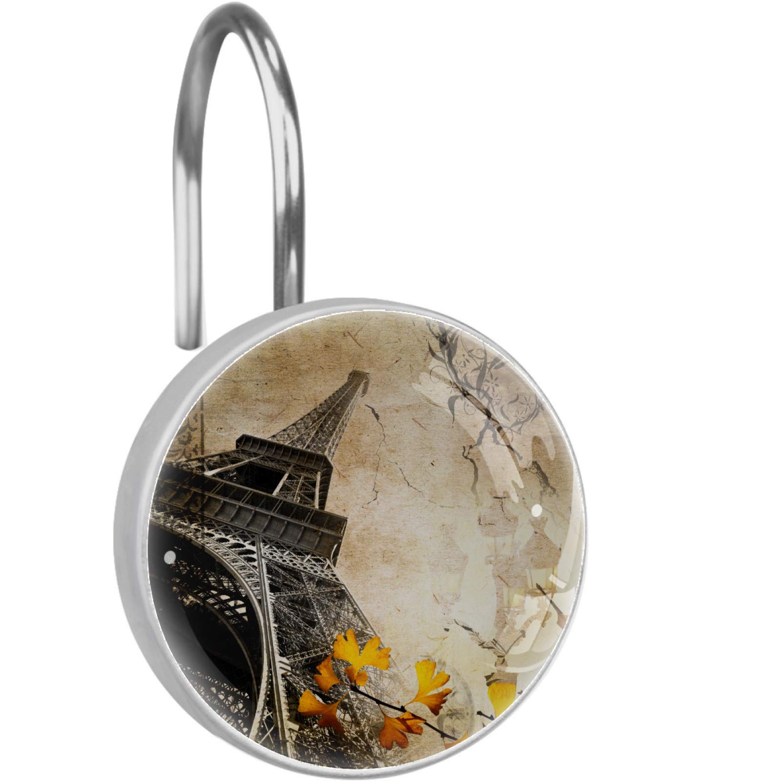 Eiffel Tower Rolling Shower Curtain Hooks,Clear Crystal Glass Art Decorative Stainless Bath Bathroom Set 12 Pcs