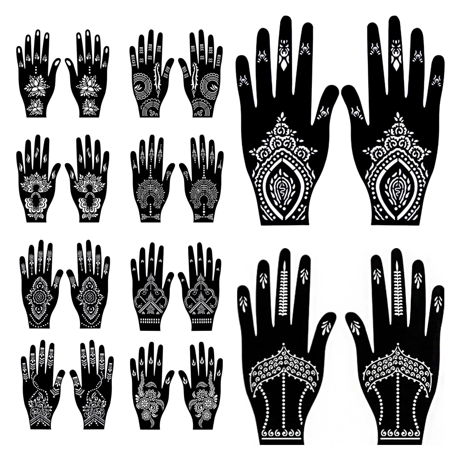 10 juegos de plantillas de tatuaje con purpurina, plantillas de tatuaje temporales, plantillas de tatuaje con aerógrafo para mujeres y niñas (negro)