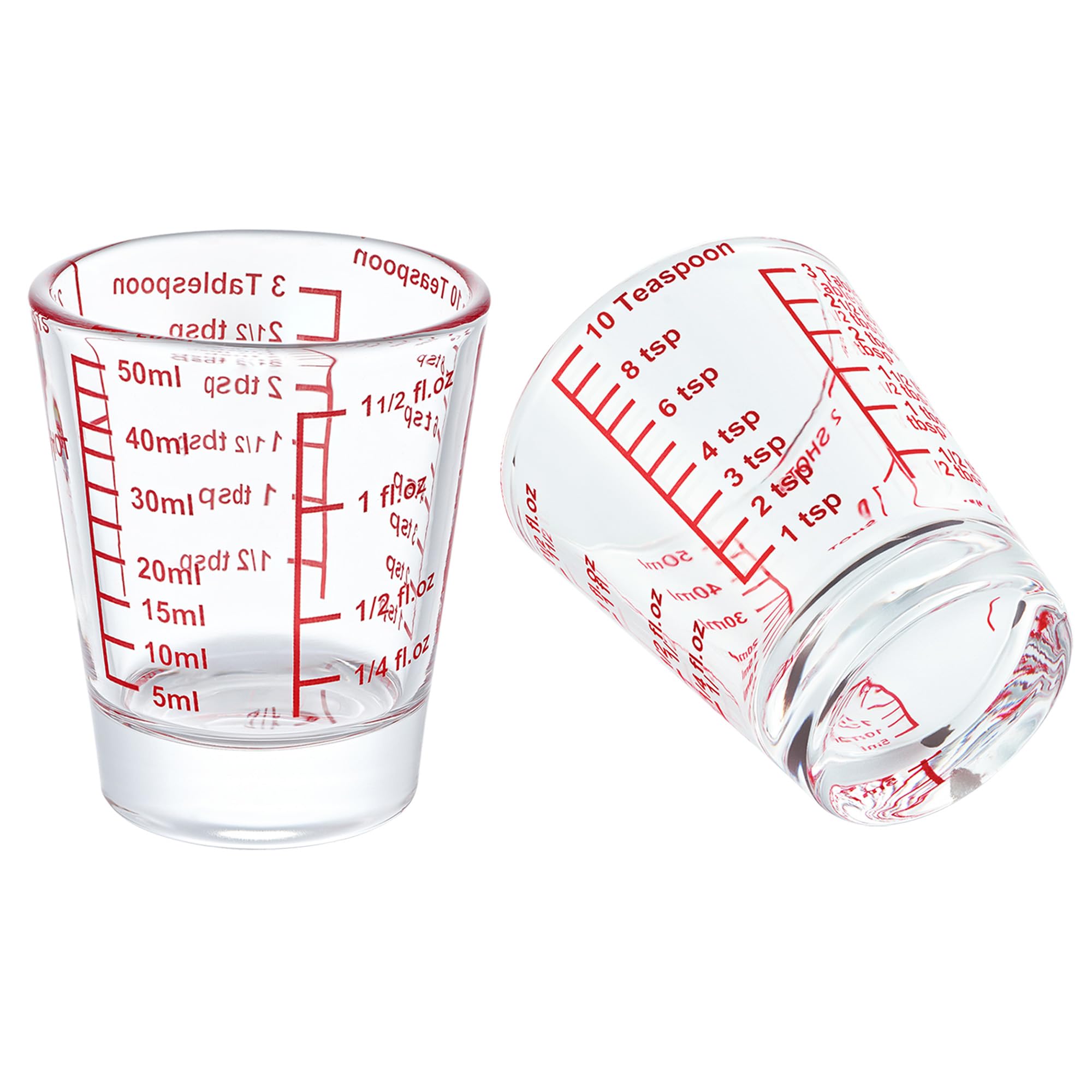 Ackers Mini Medidor de vidrio pesado, 32 mediciones incrementales, vaso de chupito multiusos para medir líquido y seco, rojo individual