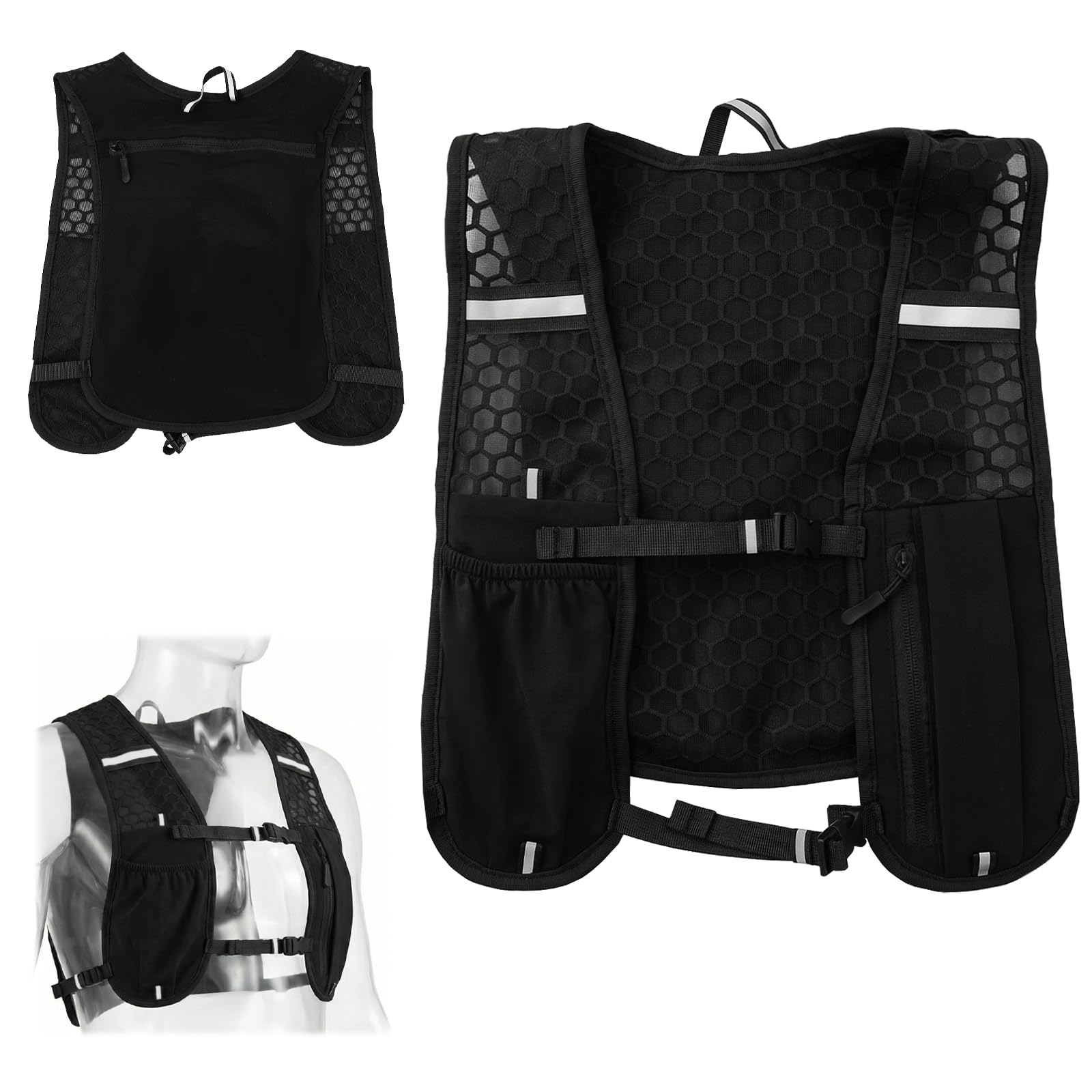 Running Hydration Vest Backpack, Lightweight Breathable Hydration Pack With Phone Holder, Reflective Running Vest For Trail Running Hiking Cycling Marathon