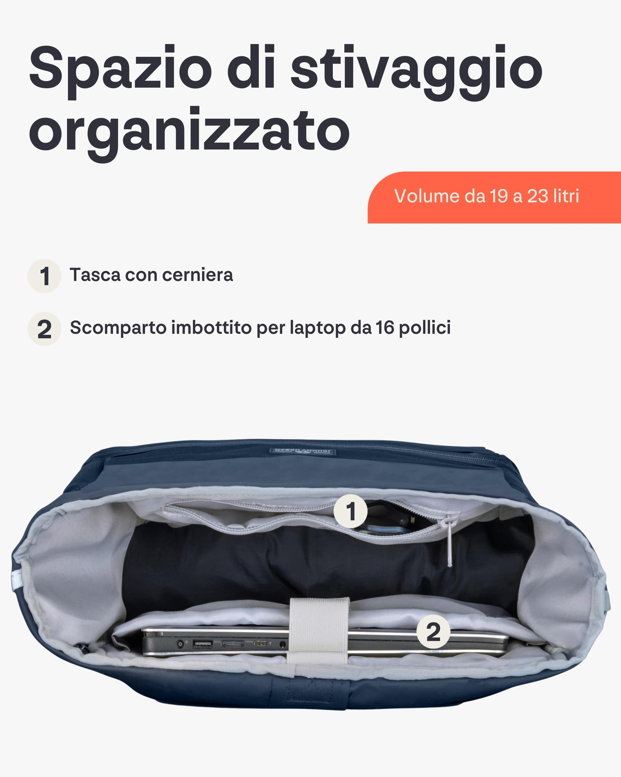 Johnny Urban Zaino Donna e Uomo - Allen Large - Rolltop Zainetta per Scuola, Università, Viaggio - Scomparto per Laptop da 16 pollici - Idrorepellente