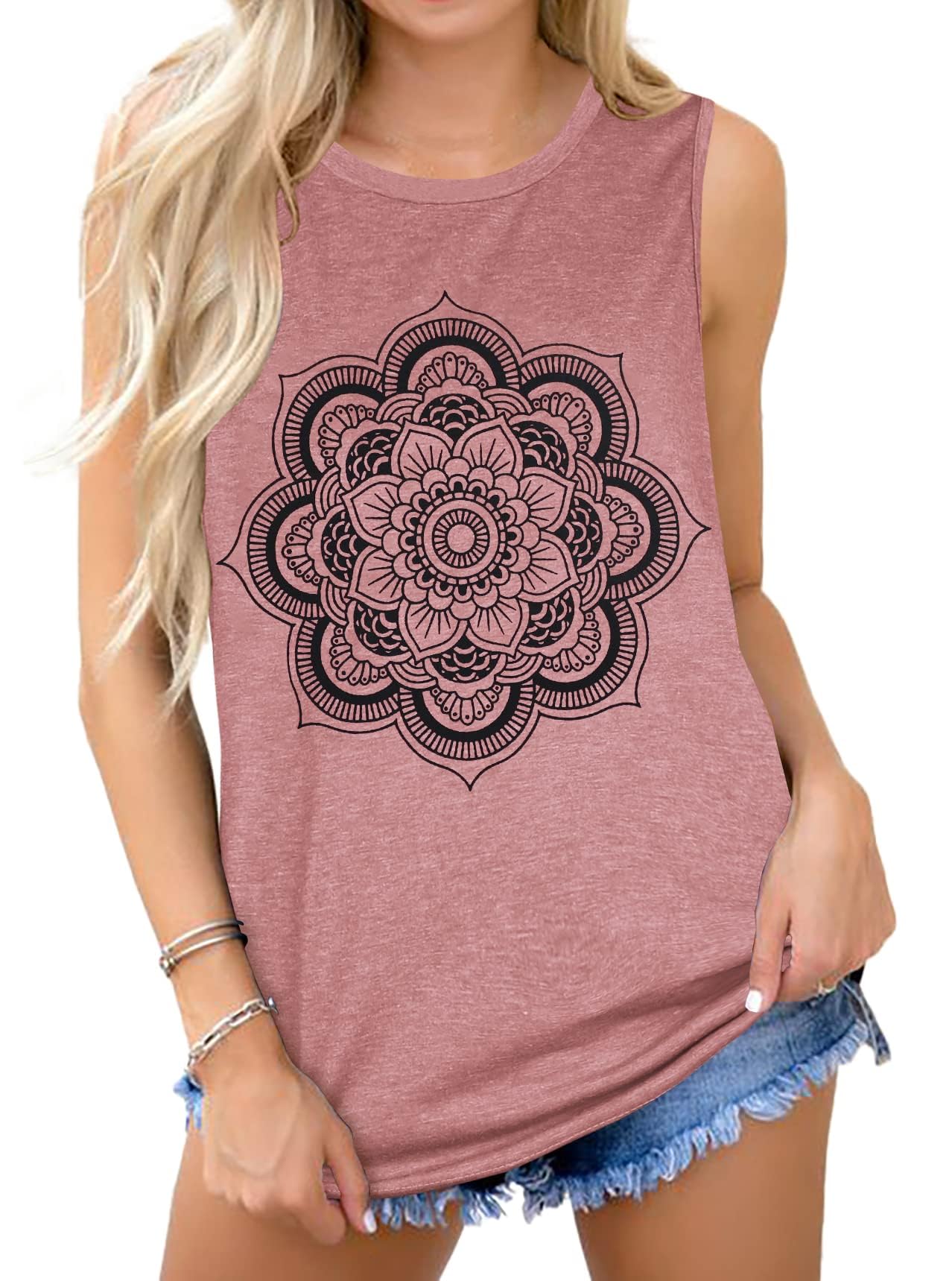 Cuptacc Tank Top Damen Sommer Tops Rundhals Drucken Ärmellose Tshirt Damen Locker