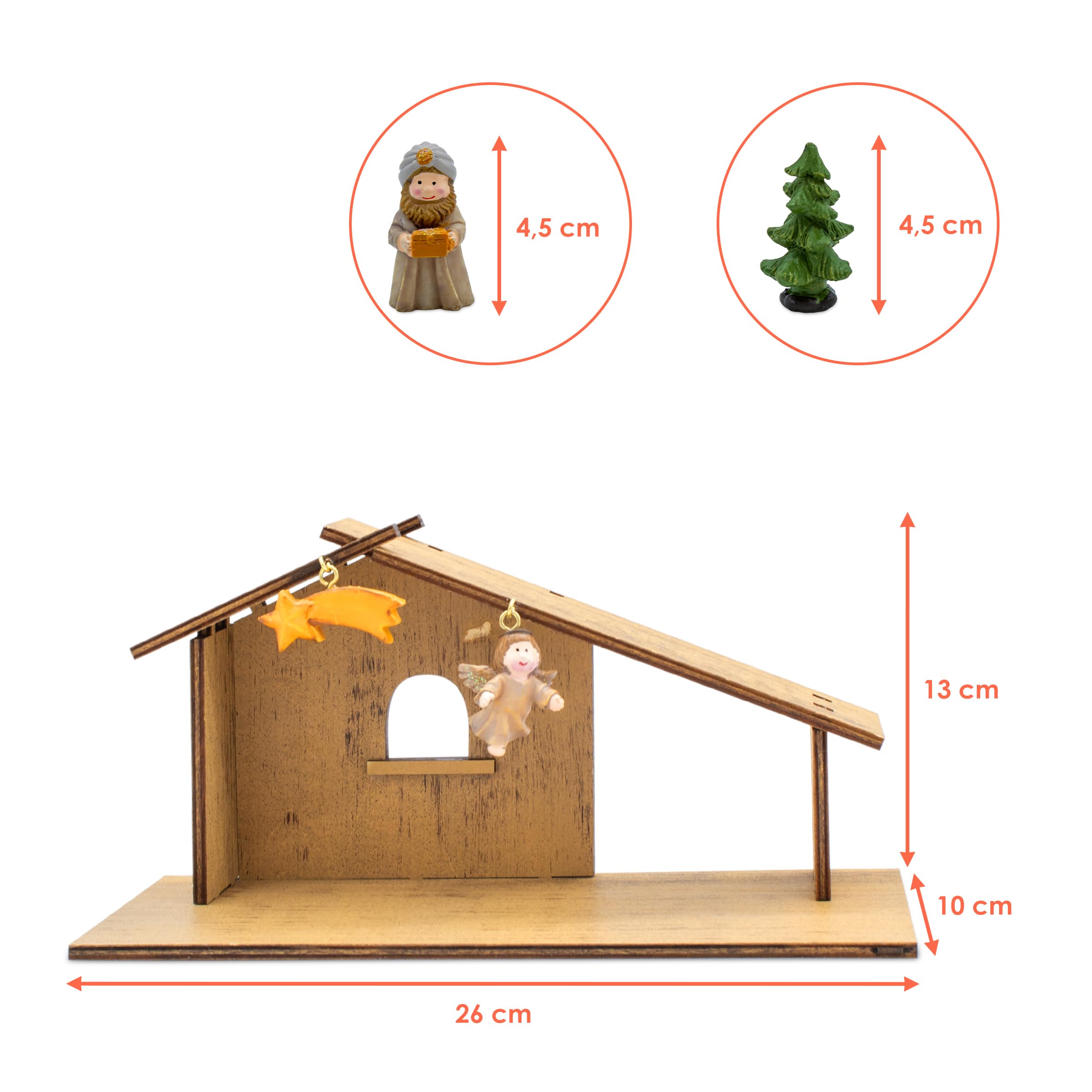 Calendario dell'Avvento della Natività di Natale 2024 con 24 Figure - 26 x 13 cm - Presepe in Legno con Figure in Pietra Artificiale - Decorazione Natalizia per Tavolo Presepe di Natale