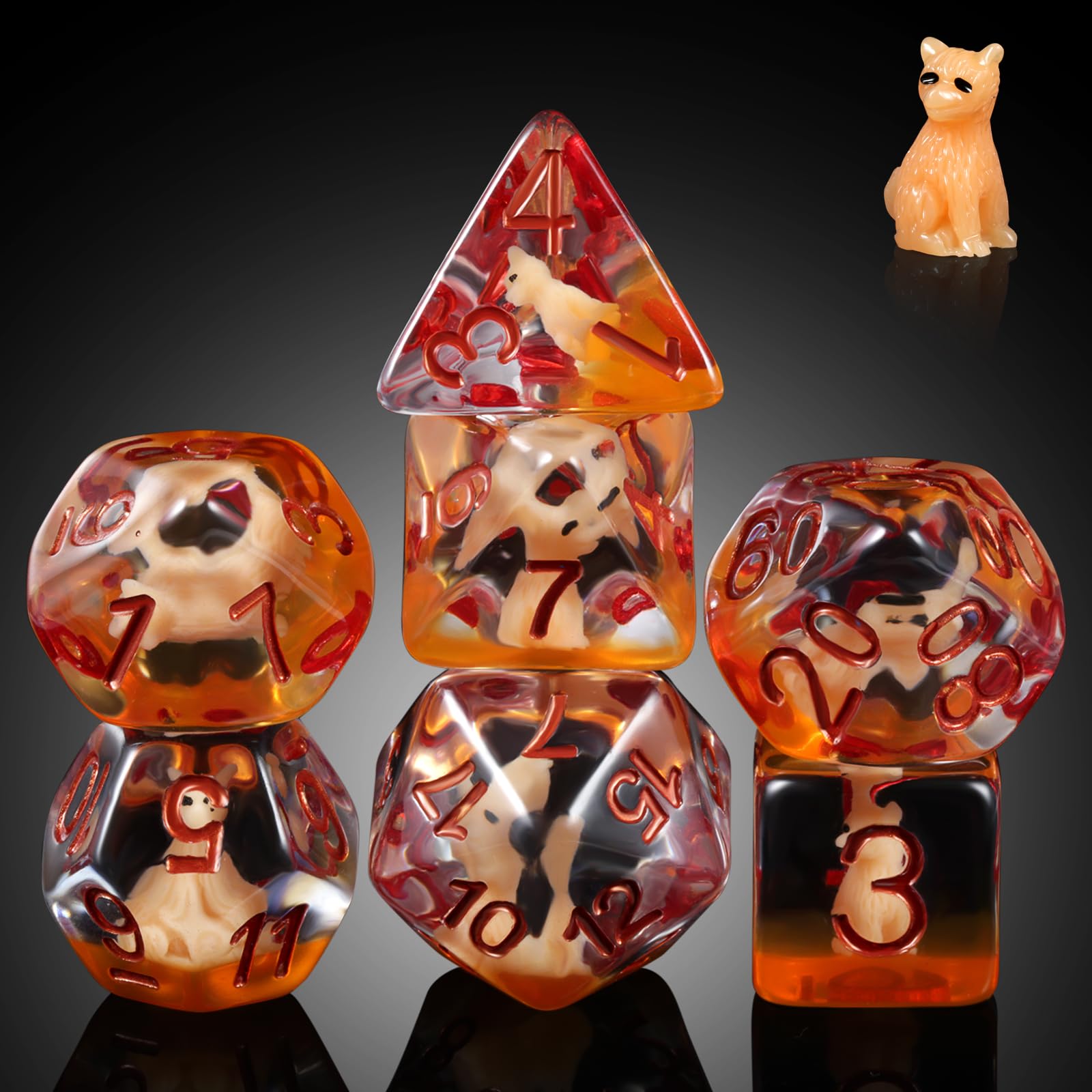 Fox Dice Set D&D, DNDND 7 pcs Resin D&D Die with Velvet Pouch for Dungeons and Dragons Rolling Games and Tabletop Games?Fox?