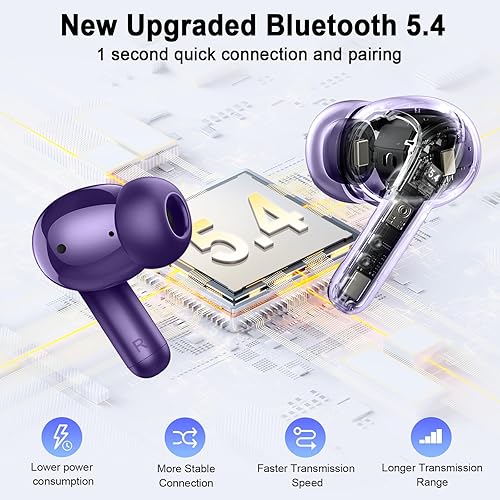 Miniatura 2 de Auriculares Bluetooth 5.4, auriculares inalámbricos 2026 3D-estéreo, 4 micrófonos ENC con cancelación de ruido, auriculares intrauditivos USB-C de