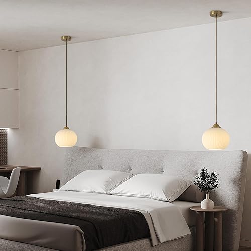 Miniatura 8 de KCO Iluminación de mediados de siglo 1 lámpara colgante de globo industrial vintage latón dorado lámpara de iluminación colgante isla de cocina