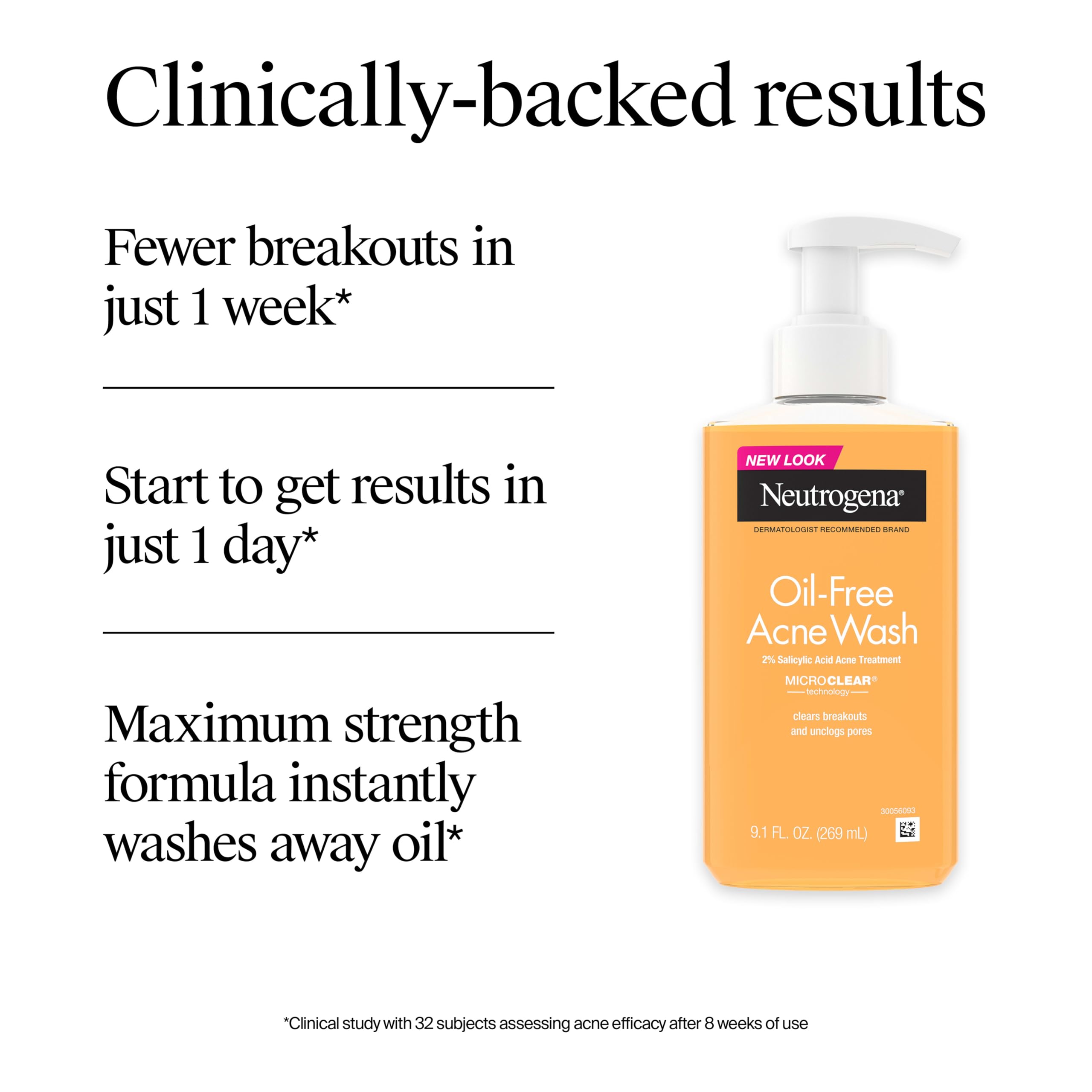 Neutrogena Oil Free Acne Face Wash with 2% Salicylic Acid, 9.1 Fl Oz, 3 Pack