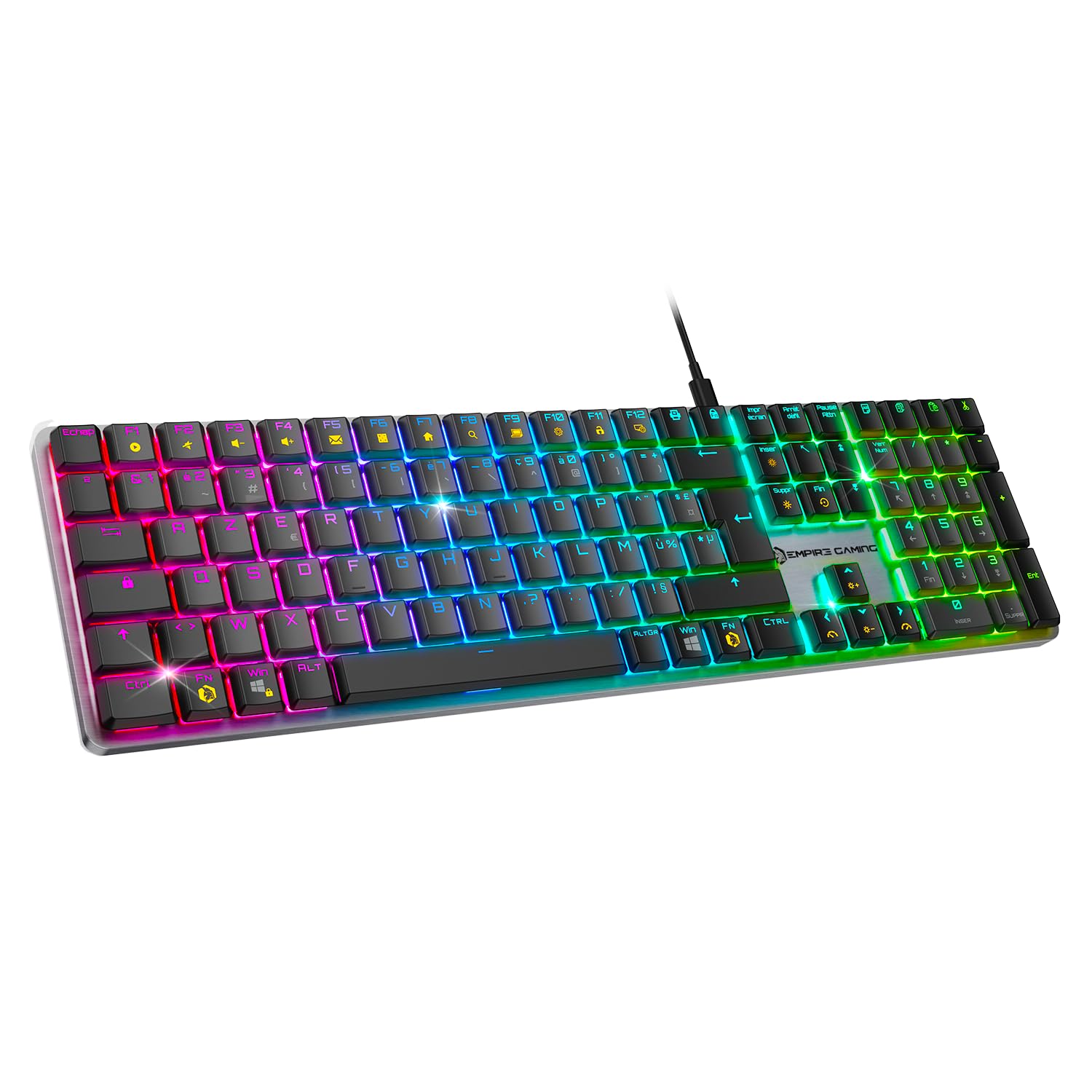 EMPIRE GAMING K243 - Przewodowa mechaniczna klawiatura do gier FR (AZERTY) 111 klawiszy USB-C, przełączniki MX Red, RGB 24 efekty, Anti-Ghosting NKRO, kompatybilna z PC i konsolami