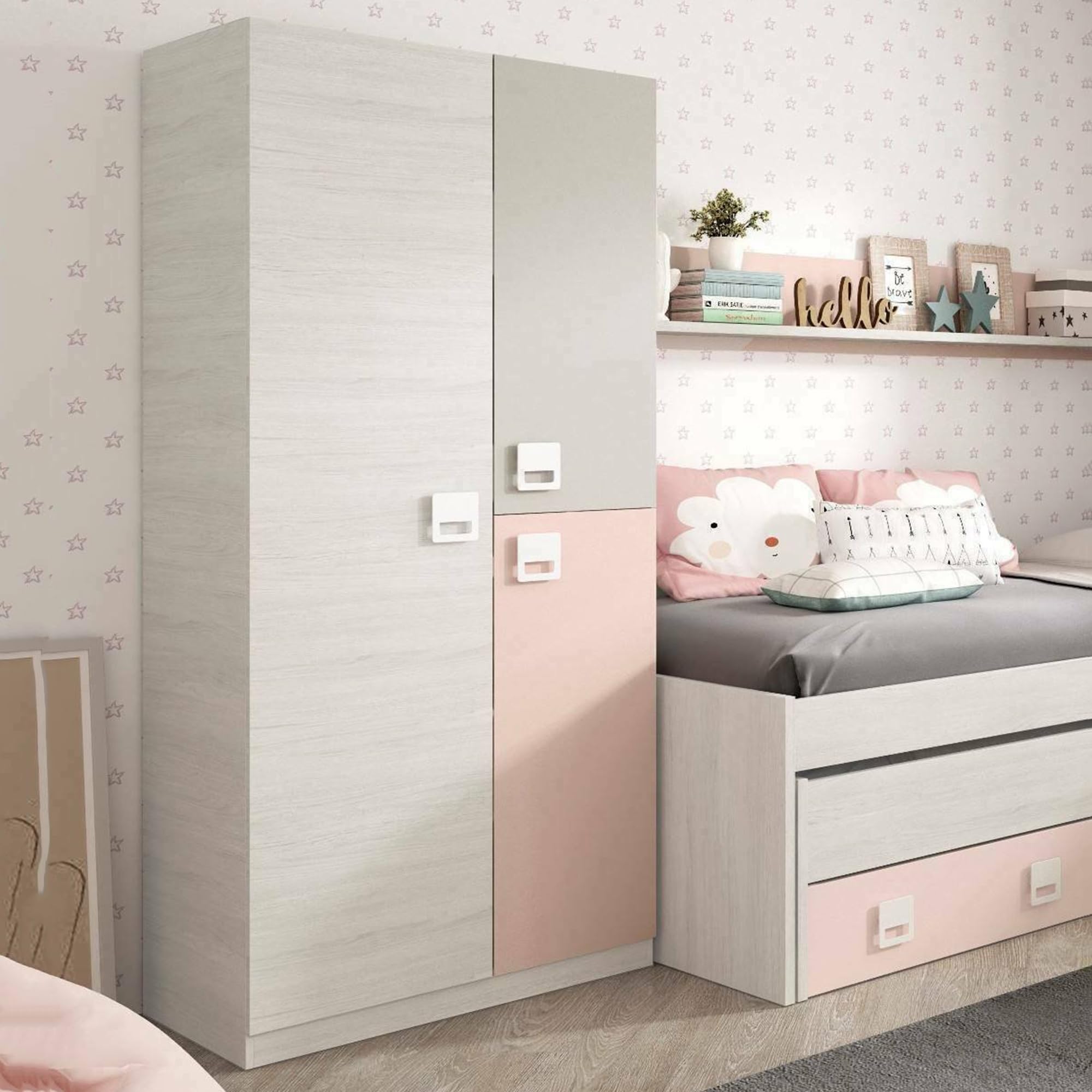 Dmora Armadio Guardaroba per cameretta, 2 Ante, Rosa-cm. 90 x 200 x 52, Unico