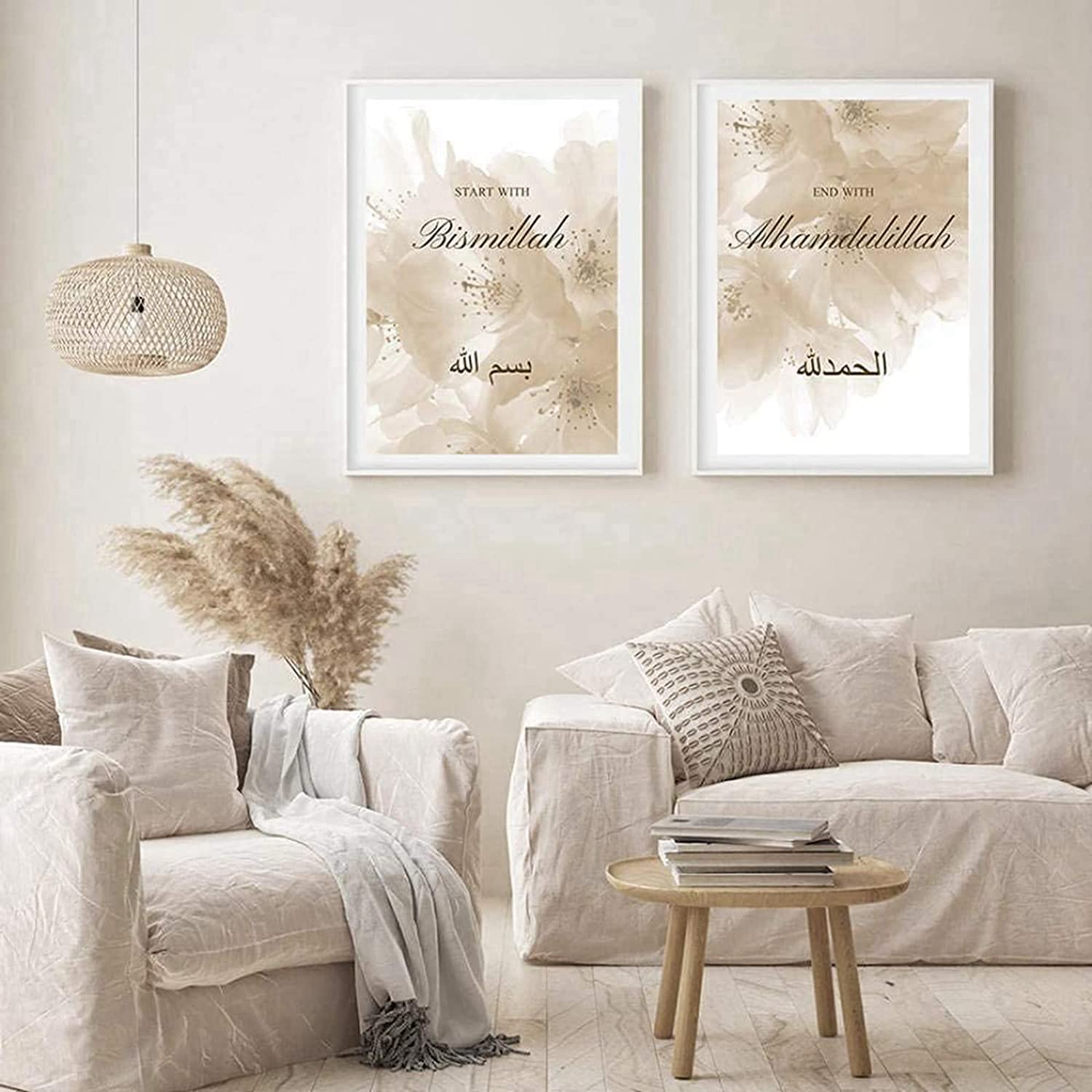 LPFNSF Poster lslamique beige décoration d'art moderne arrière-plan décoration murale image maison à la mode chambre à coucher salon peinture sur toile sans cadre (60 x 90 cm x 3)