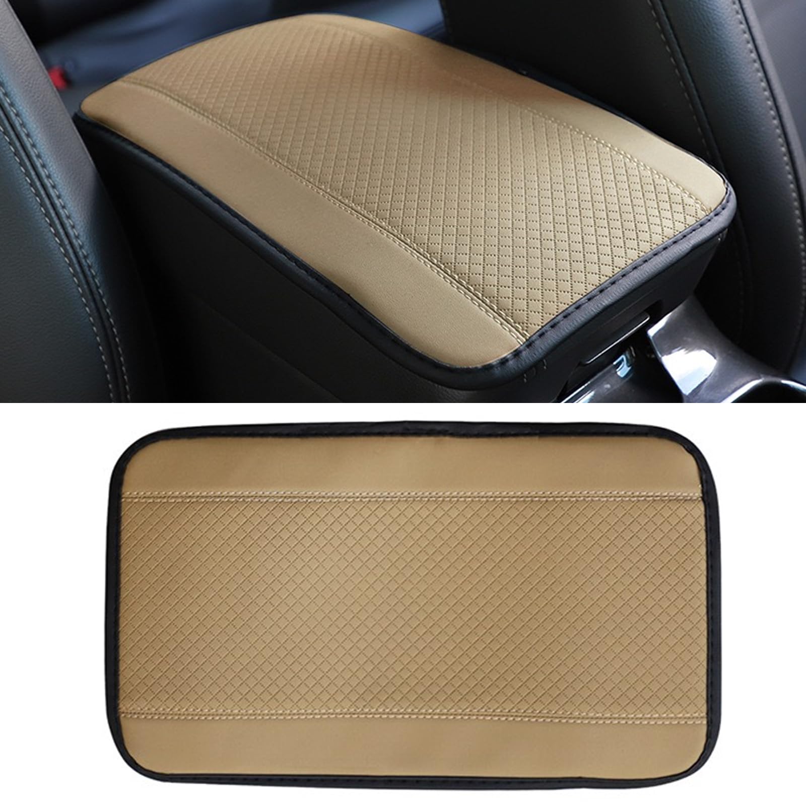 JushopeCar Center Console Cover, PU Leather Car Armrest Box Pad, Universal Waterproof Auto Armrest Seat Box Protector, Interior Car Accessories for Most Car, Truck, SUV (Beige)