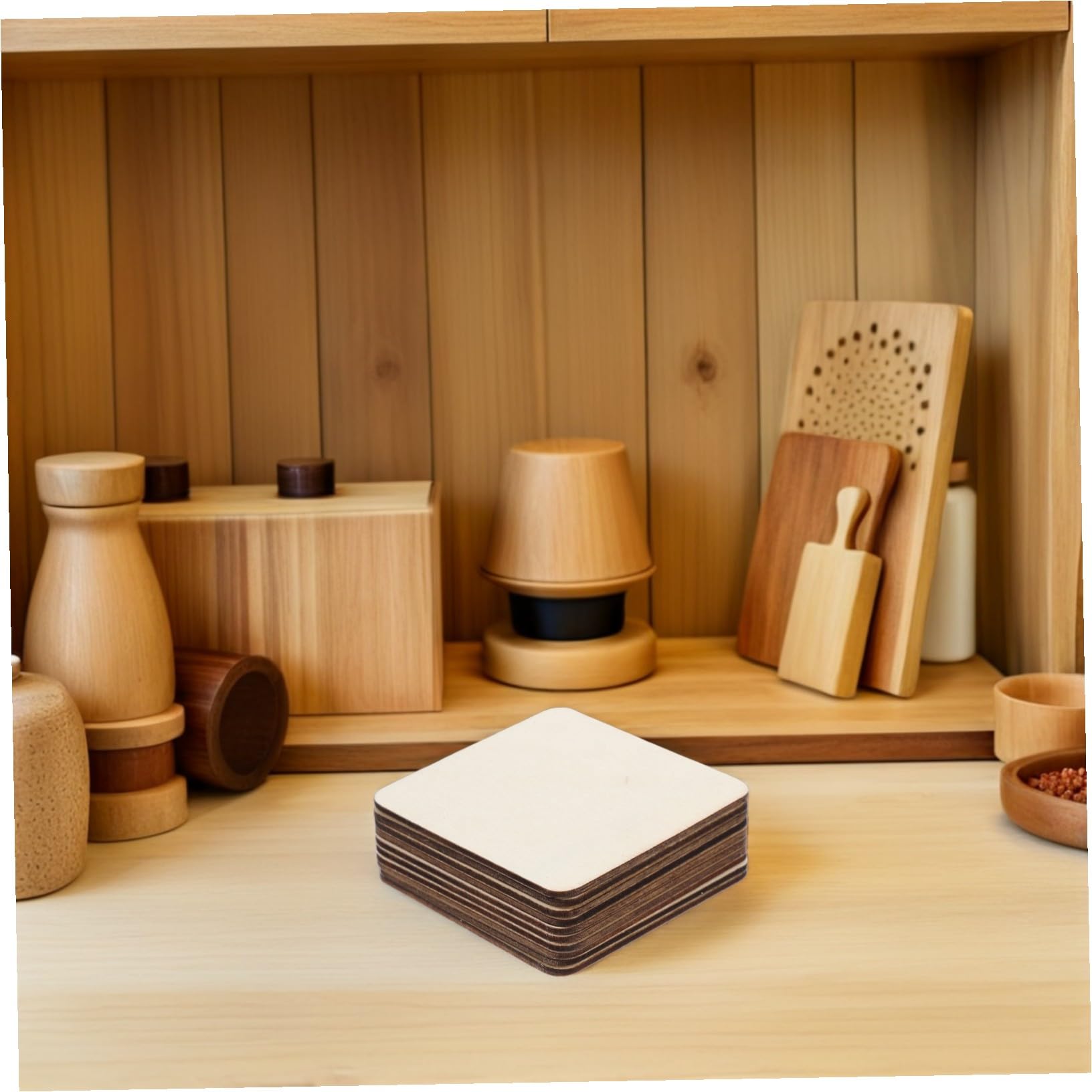 40 Piezas Cuadrados de Madera sin Acabado Piezas de Madera para Manualidades DIY Pintables para Decoración Hogar Cojinetes Adornos