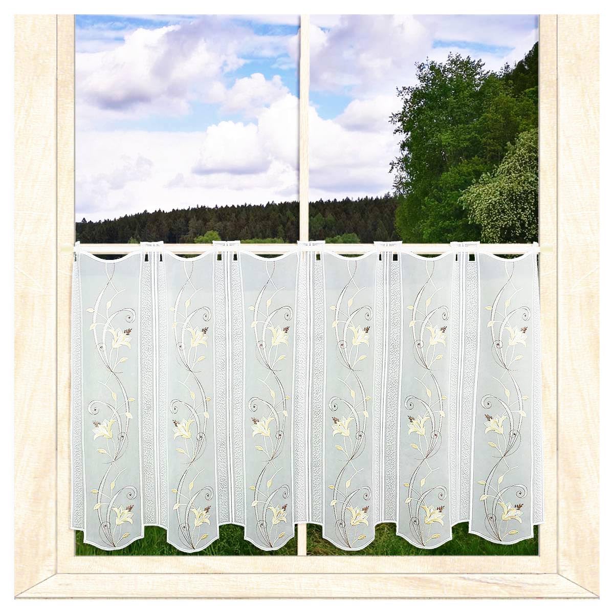 atelier alles-Spitze Kurzstore Blütenranke Beige HxB 55x128cm