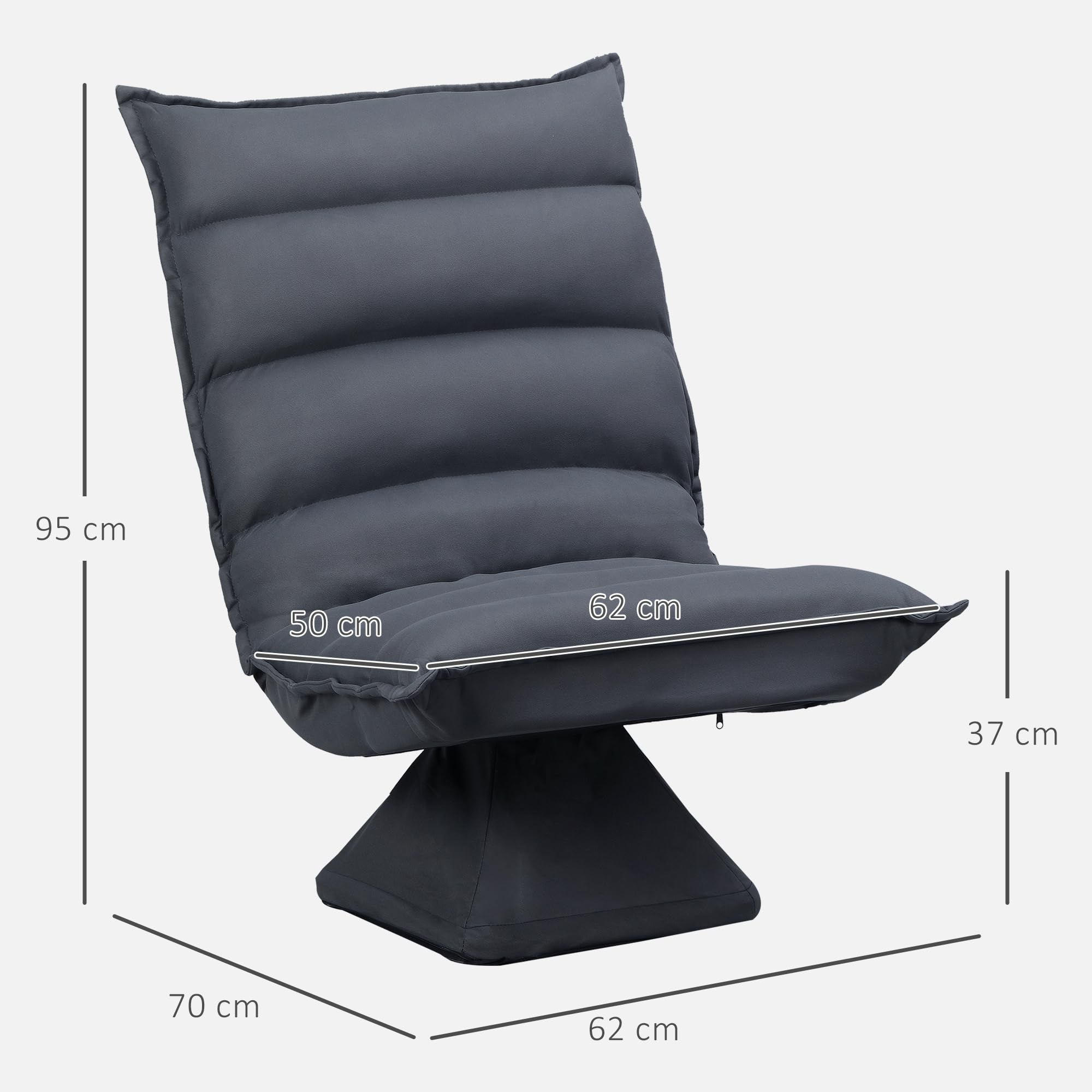 HOMCOM Fauteuil de Sol Paresseux pivotant 360° avec Dossier inclinable Design capitonné - revêtement en Tissu Microfibre Gris foncé