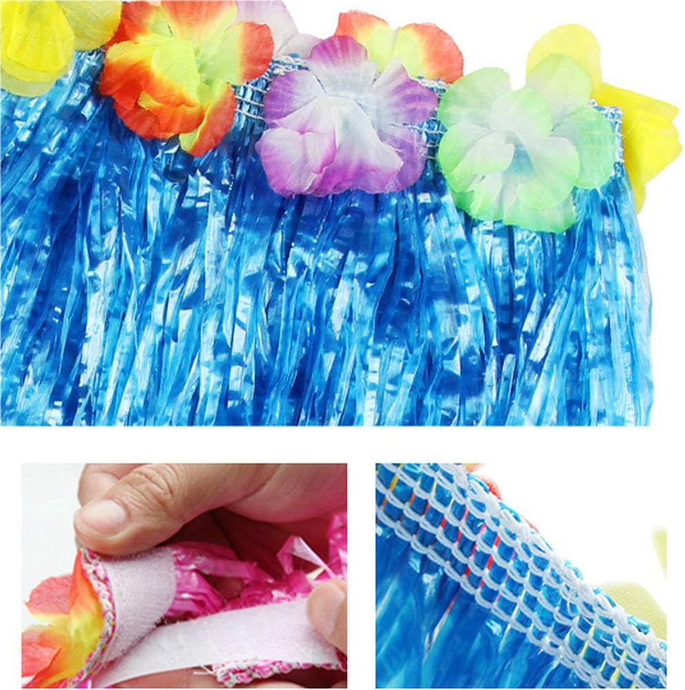 Hawaiian Luau Hula Grass Skirt with Large Flower Costume Set for Dance Party Decorations Supplies