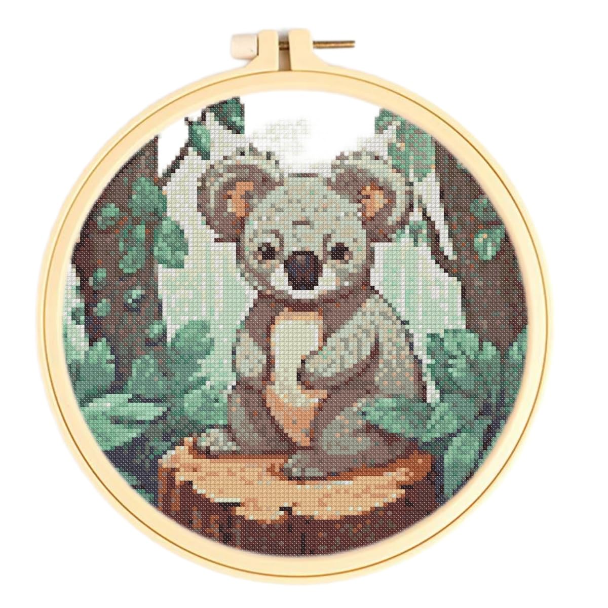 Koala Bear 11ct Counted Cross Stitch Stamped Pre Printed Cross Stitch Embroidery Needlepoint Kits for Adults Starter DIY Embroidery Needlework Kit with Hoop 35×35cm(m240)