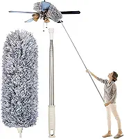 Espanador de Teto Telescópico Extensível Até 2,80 Metros de Microfibra Com Haste de Inox Para Limpeza de Teto, Persianas, Guarda Roupas, Casa, Escritório, Teias de Aranha.