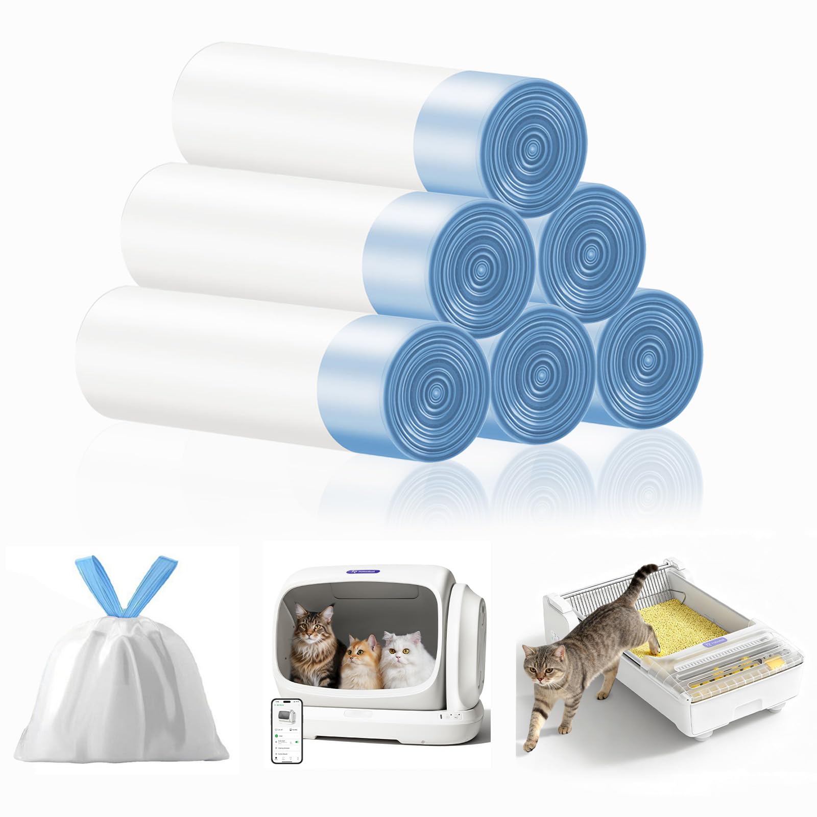 Ezskuup Purple Self Cleaning Litter Tray Accessories - Liners For Robotail-C32/C42&Ubpet-C31/C41&Meowant-Sc01/Sc02/Sc03/Sc09 Self Cleaning Cat Litter Tray, 60 Pcs