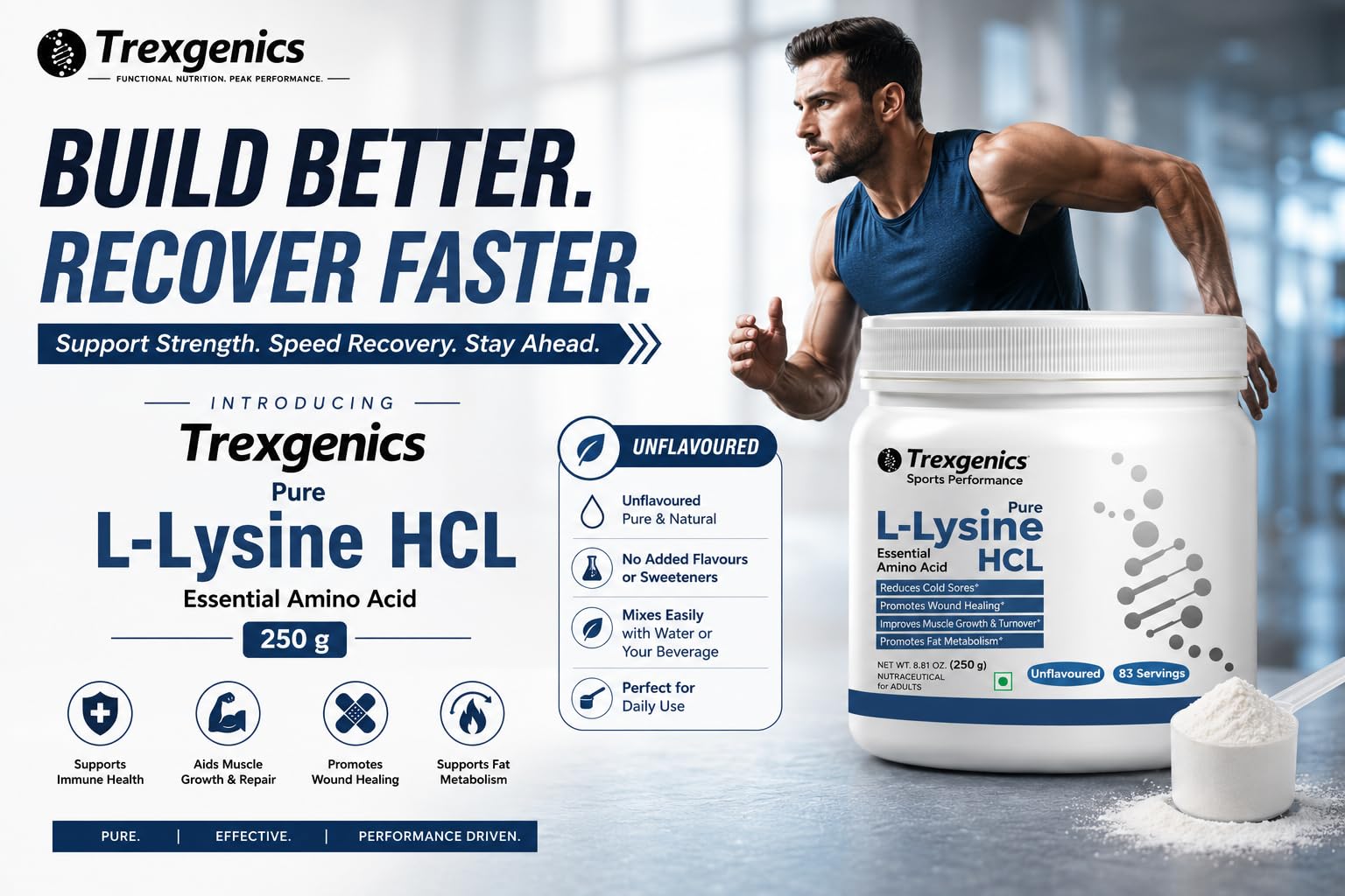 Trexgenics L-LYSINE HCL PURE POWDER Essential amino acid Cold Sores, Immunity, Muscle Mass, Skin, Hair Support 83 Servings (250 GRAM) 2