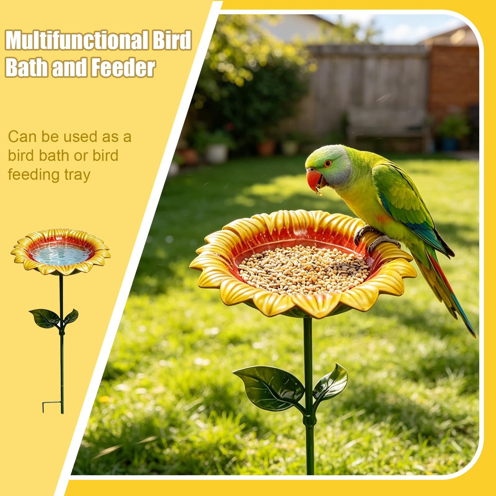 Vogeltränke Stehend, Metall Vogelbad Stehend im Sonnenblumen Design, Vogelfutterspender Vogeltränke Garten, Wassertränke für Vögel, Gartendeko für Draußen Wetterfest (5 Stück)